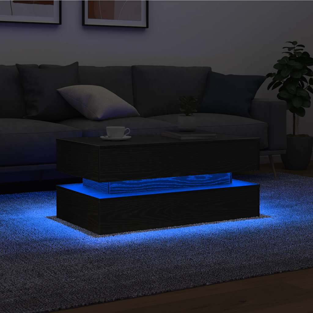 Klub stolić s LED svjetlima crni hrast 90x50x40 cm