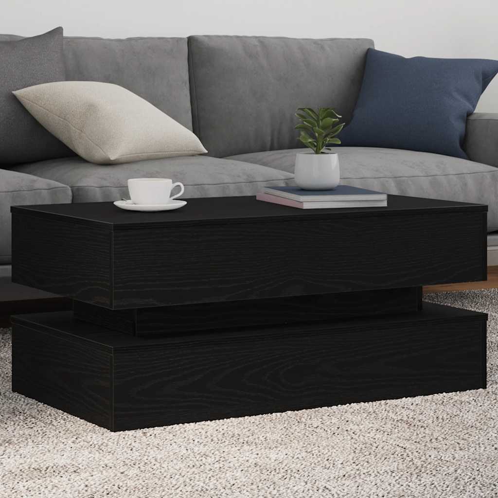 Klub stolić s LED svjetlima crni hrast 90x50x40 cm