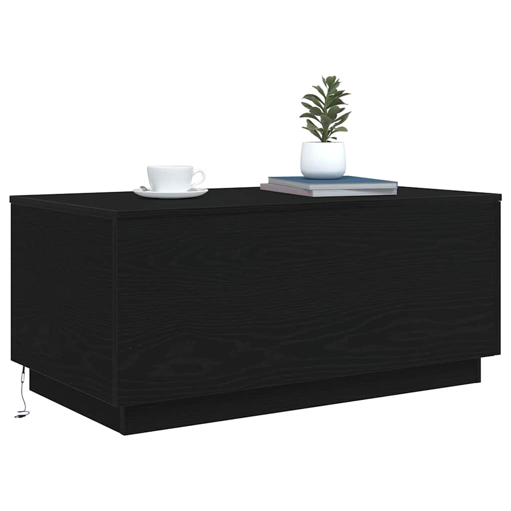 Klub stolić s LED svjetlima crni hrast 90x50x40 cm