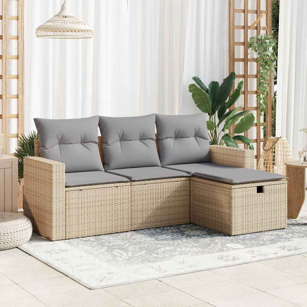 4-dijelni set vrtnih sofa s jastucima bež od poliratana