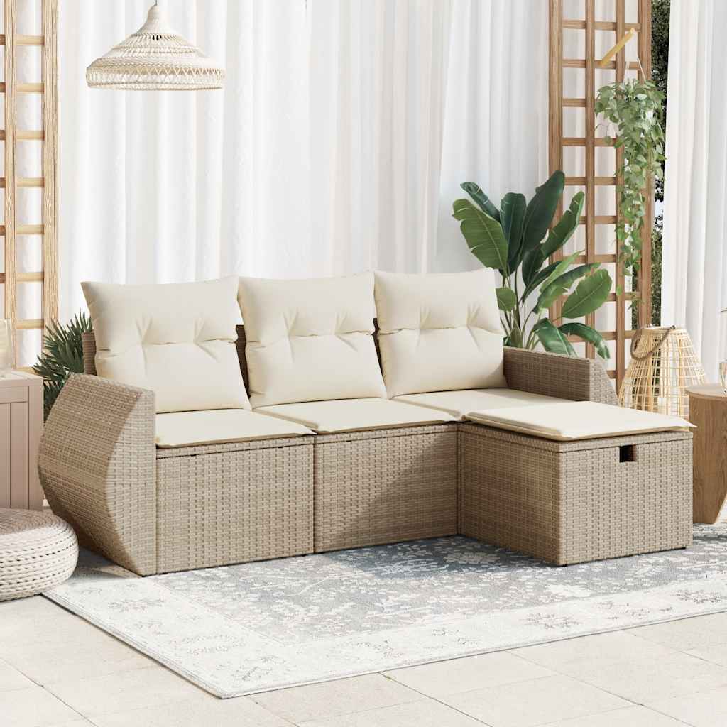 4-dijelni set vrtnih sofa s jastucima bež od poliratana