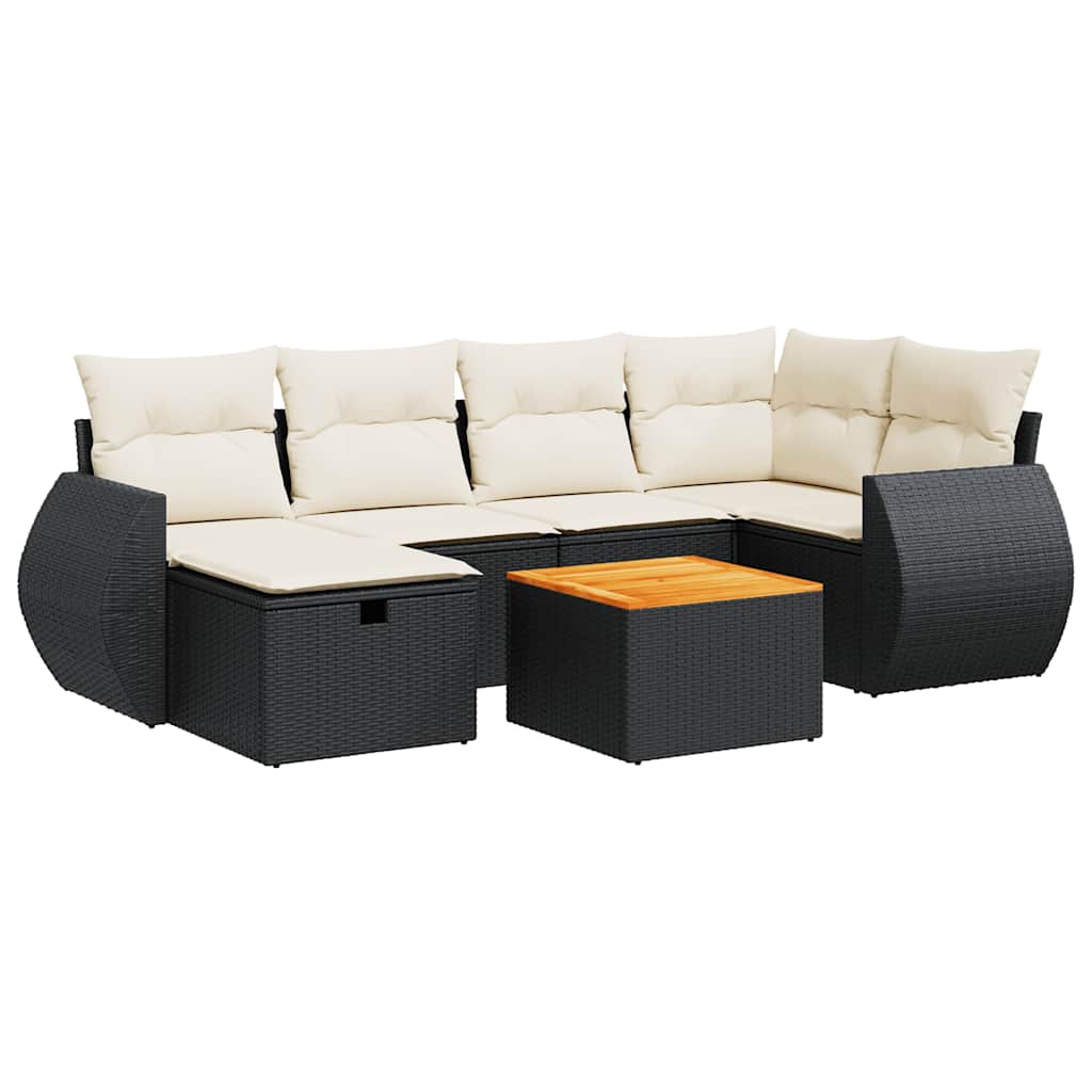 7-dijelni set vrtnih sofa od poliratana s jastucima crni Crna
