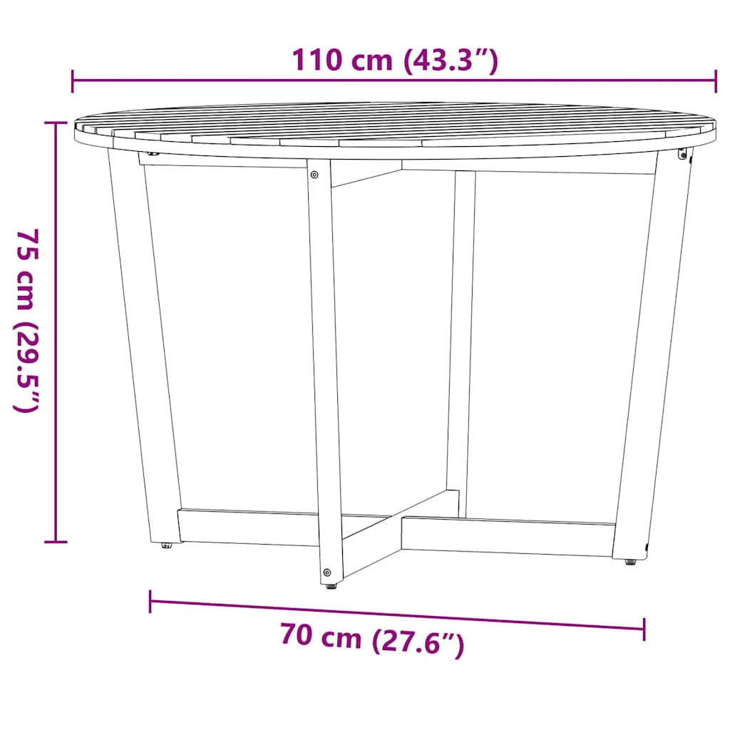 Okrugli vrtni blagovaonski stol Ø110x75 cm Masivno drvo akacije