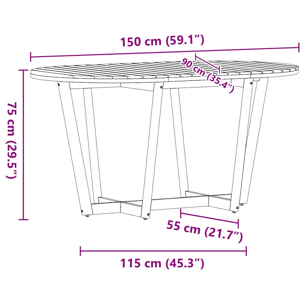 Vrtni blagovaonski stol ovalni 150x90x75 cm masivno drvo akacije