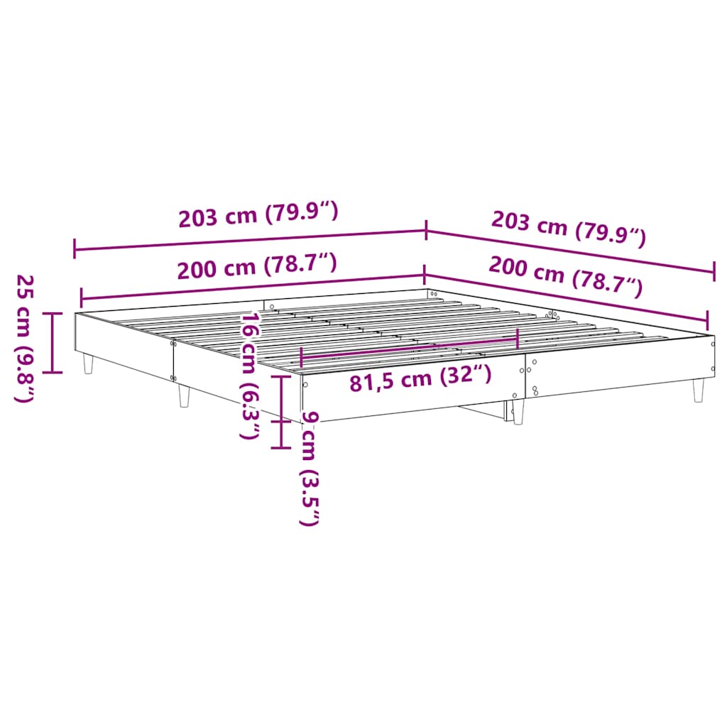 Okvir kreveta bez madraca 200x200 cm od konstruiranog drva Siva 200 x 200 cm