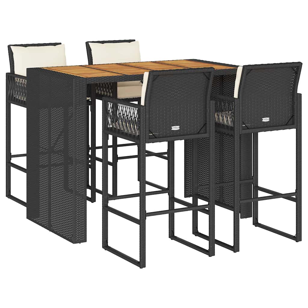 5-dijelni vrtni barski set s jastucima crni poliratana bagrem Crna 145 cm