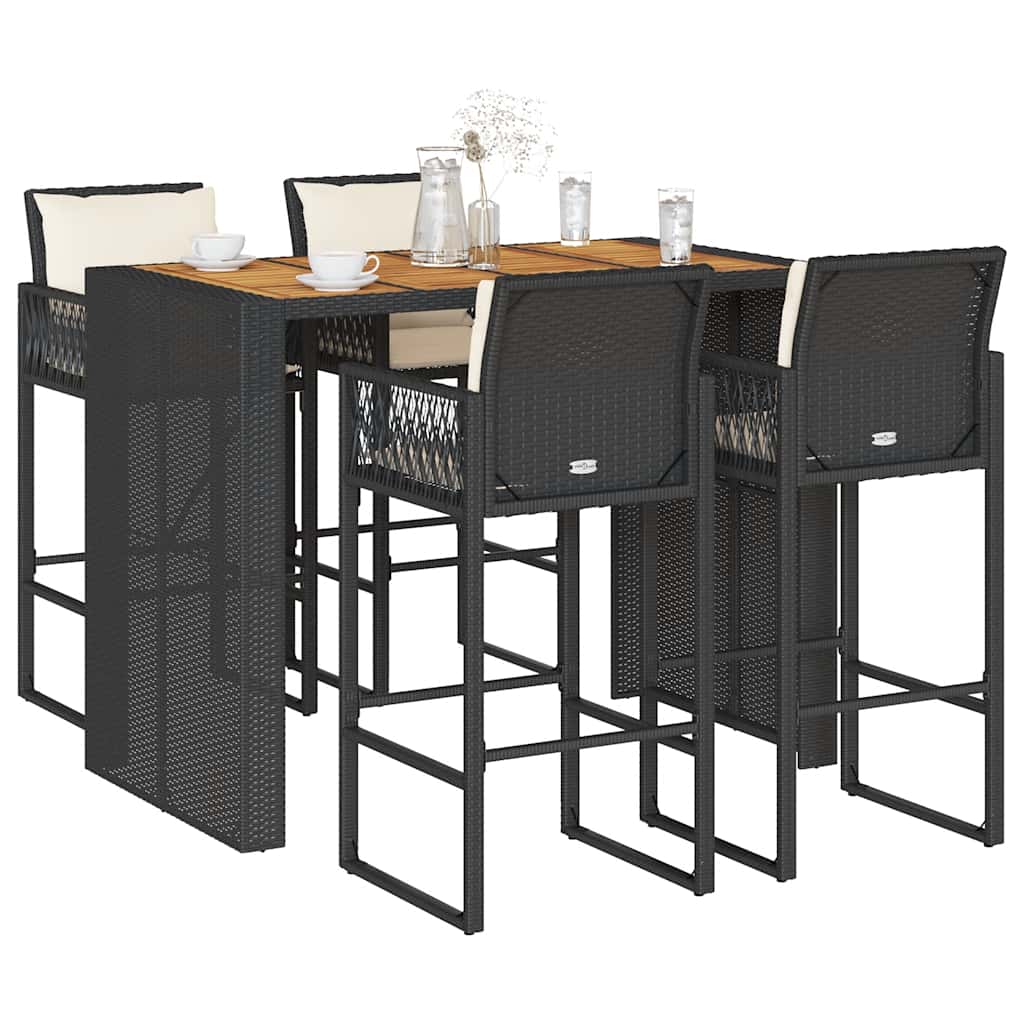 5-dijelni vrtni barski set s jastucima crni poliratana bagrem Crna 145 cm