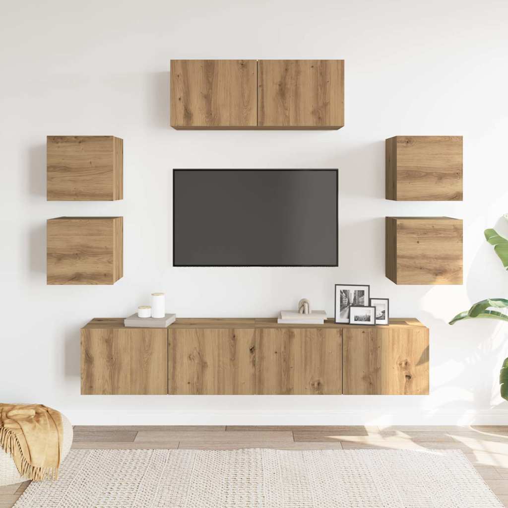 7-dijelni zidni TV ormarić Artisan hrast izrađen od drva Smeđa