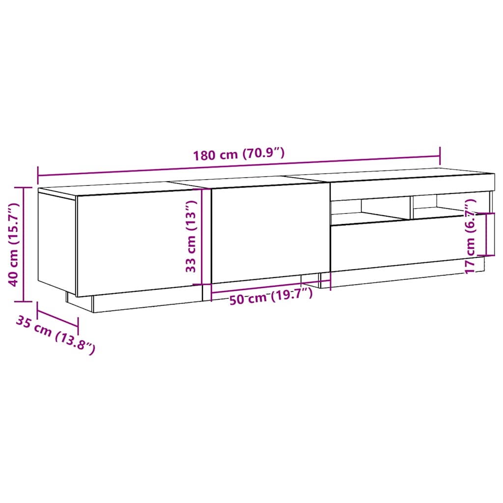 TV ormarić s LED svjetlima Artisan hrast 180x35x40 cm