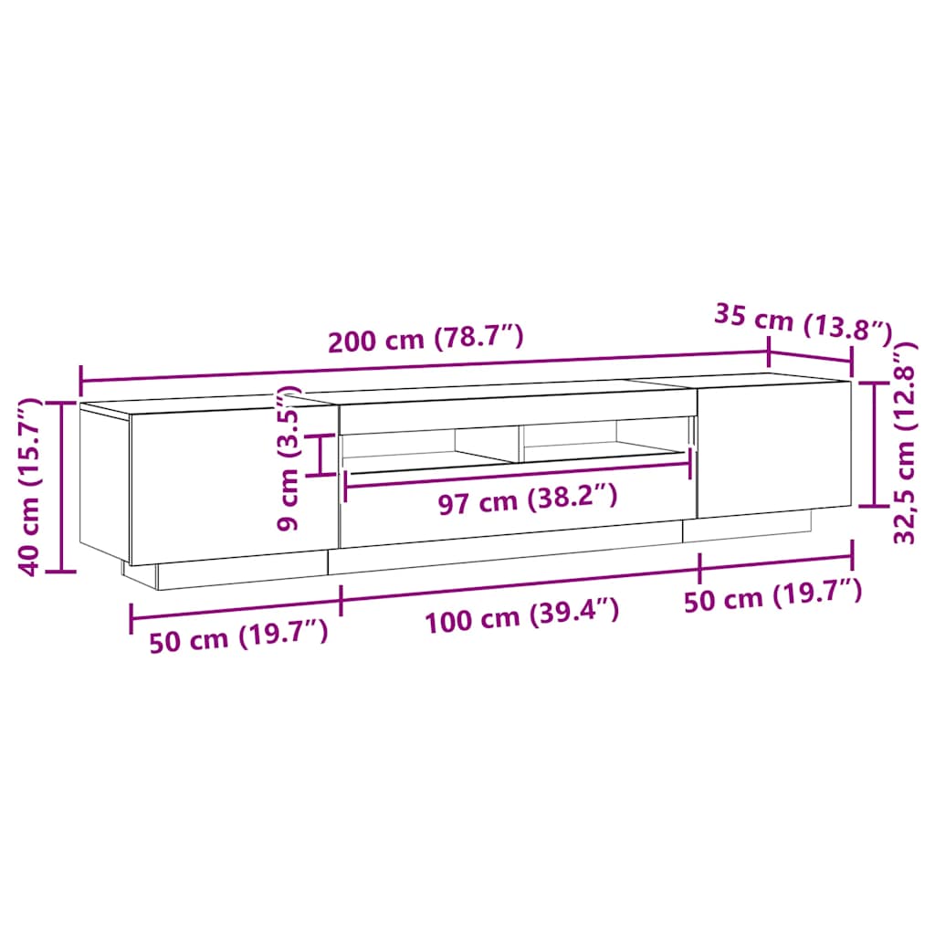 TV ormarić LED boja hrasta 200x35x40 cm konstruirano drvo
