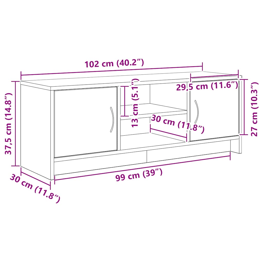 TV ormarić crni hrast 102x30x37,5 cm inženjerski drvo