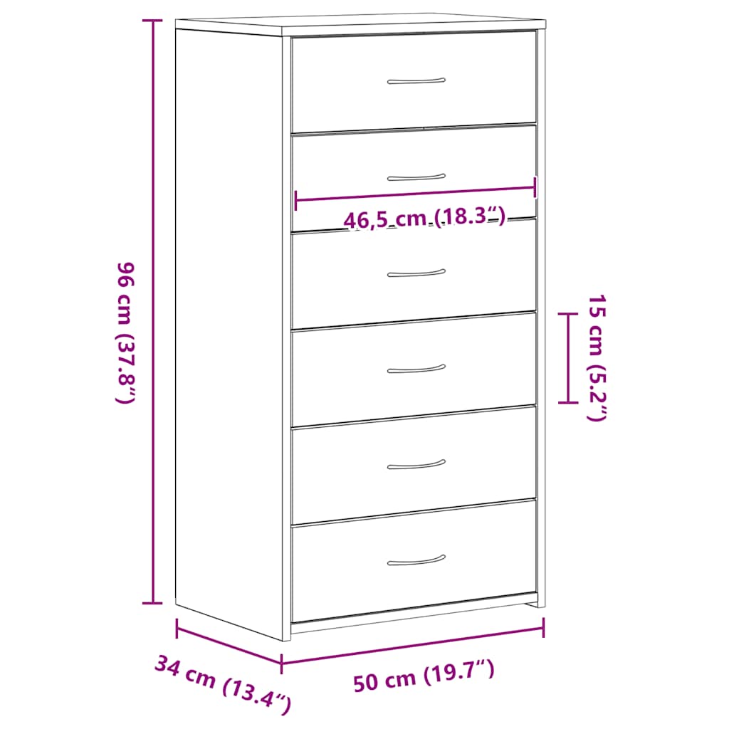 Komoda sa 6 ladica crni hrast 50x34x96 cm inženjersko drvo