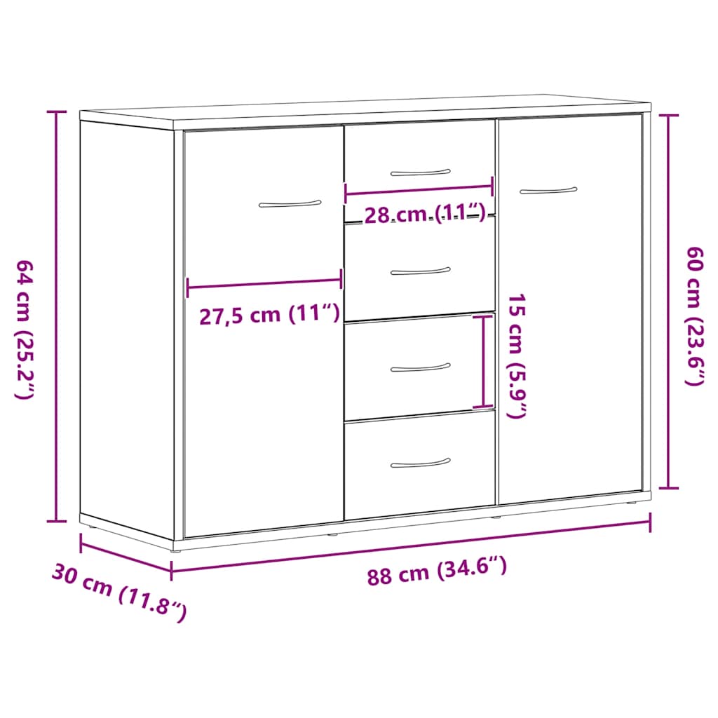 Komoda crni hrast 88x30x64 cm Inženirsko drvo