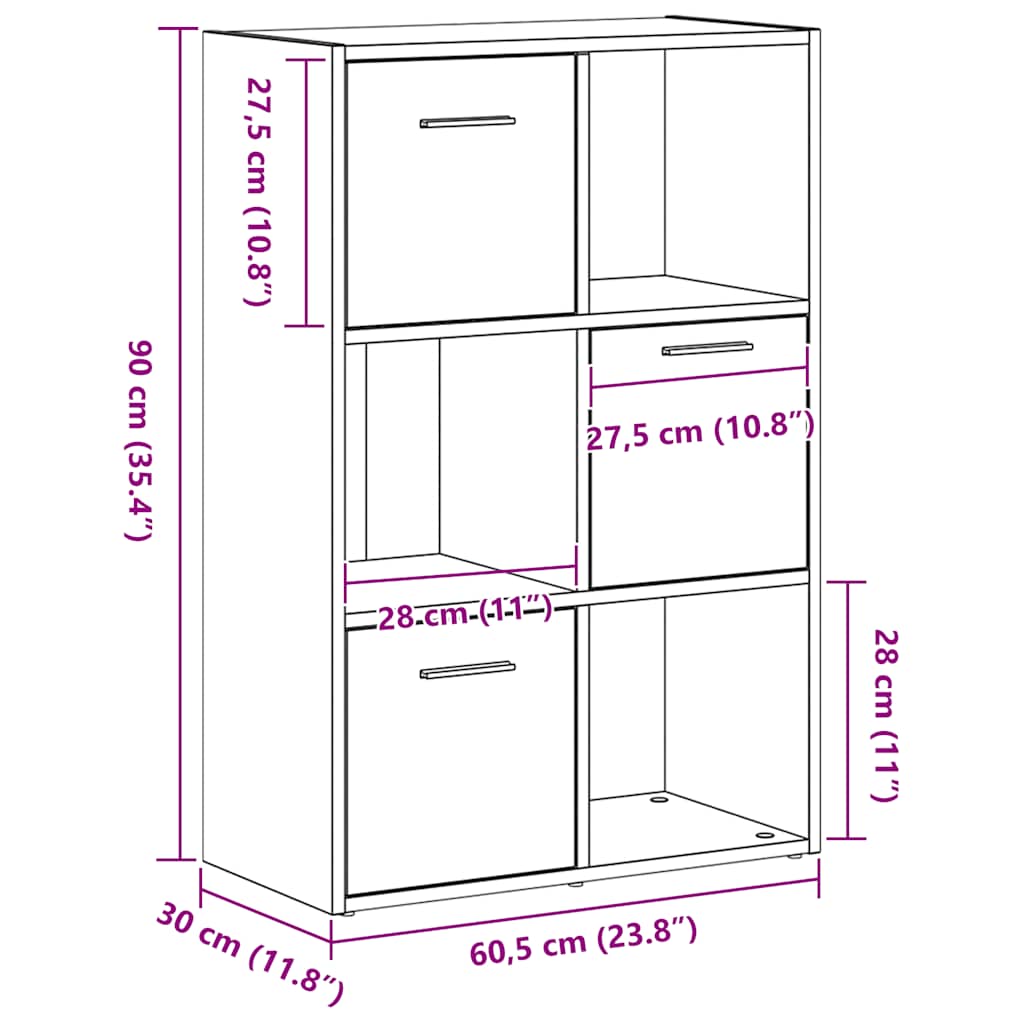 Ormar za knjige/Pregrada za sobu crni hrast 60,5 x 30 x 90 cm inženjerski drvo