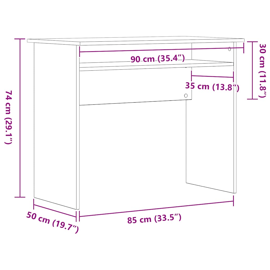 Radni stol Crni hrast 90x50x74 cm Konstruirano drvo