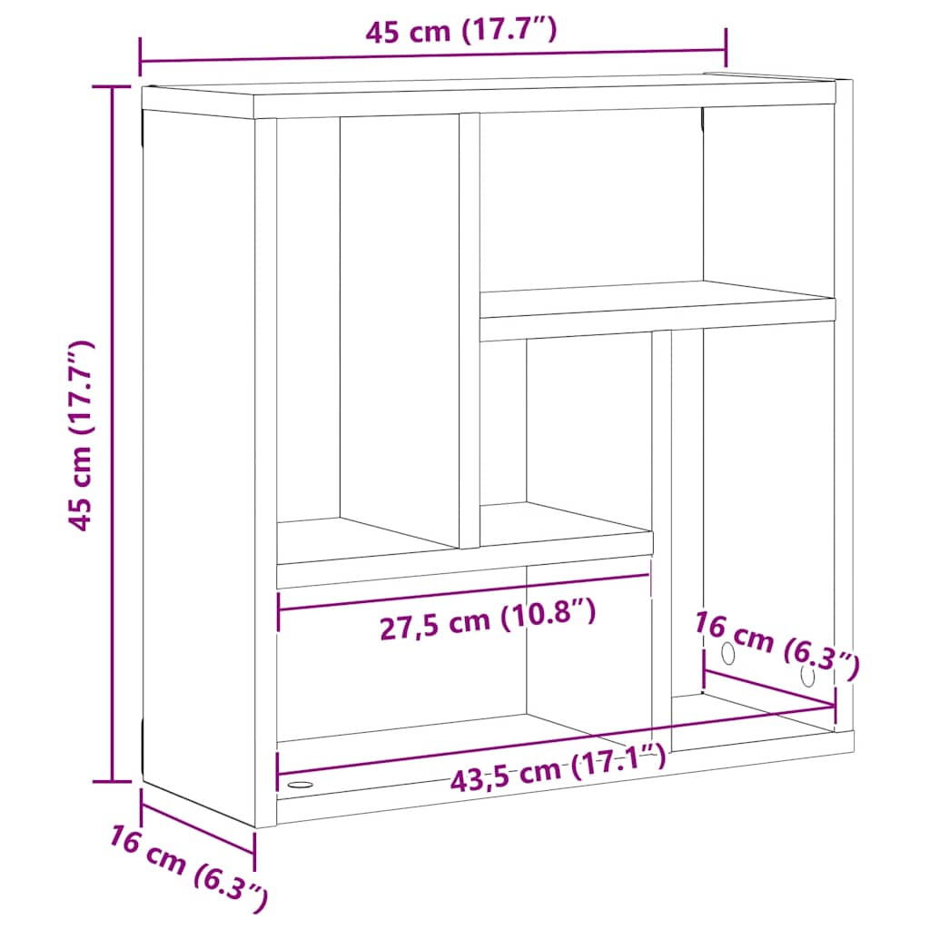 Zidna polica crni hrast 45x16x45 cm inženjerski drvo