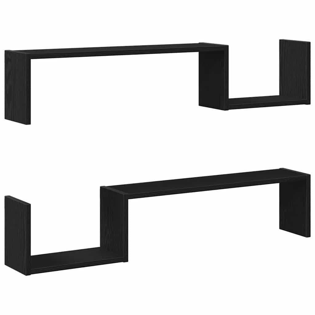 Polica na zidu s policom 2 pcs Crni hrast 100 x 15 x 20 cm