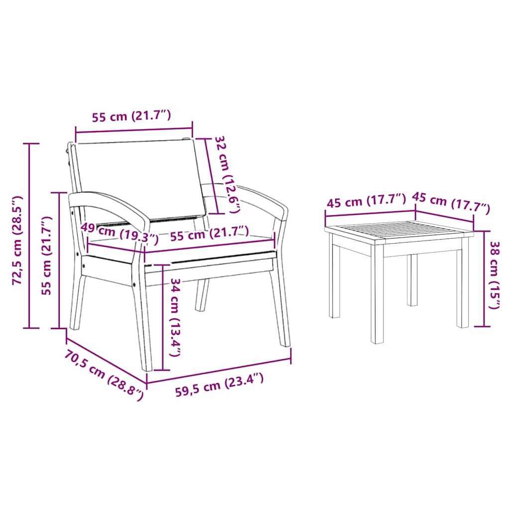 Bistro set s jastukom 3 pcs Smeđa Poliester