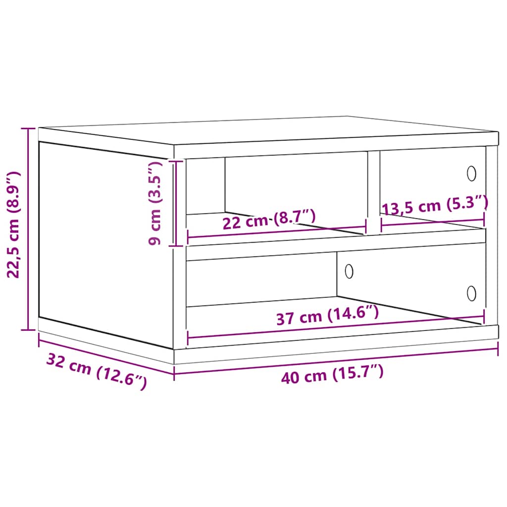 Držač za printer Crni hrast 40 x 32 x 22,5 cm Konstruirano drvo