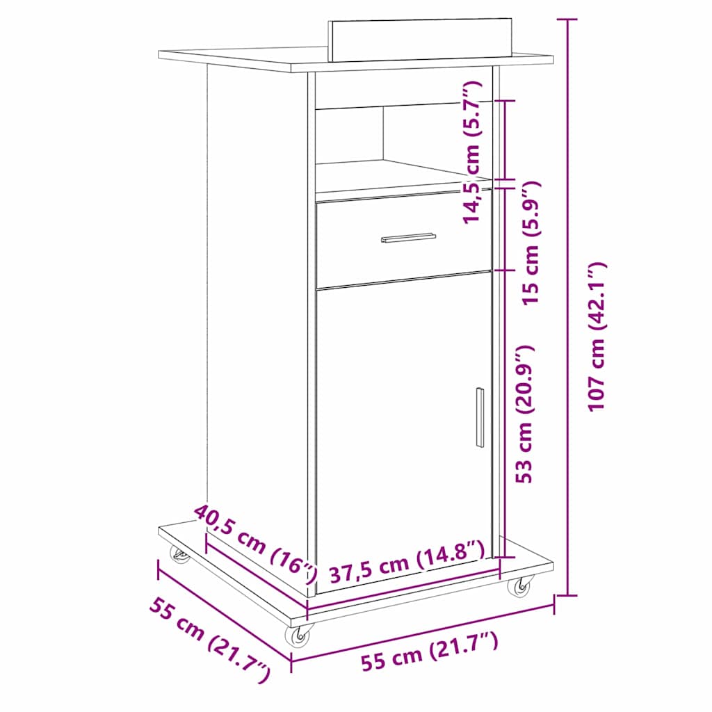 Podij s ladicama Staro drvo 55 x 55 x 107 cm Konstruirano drvo