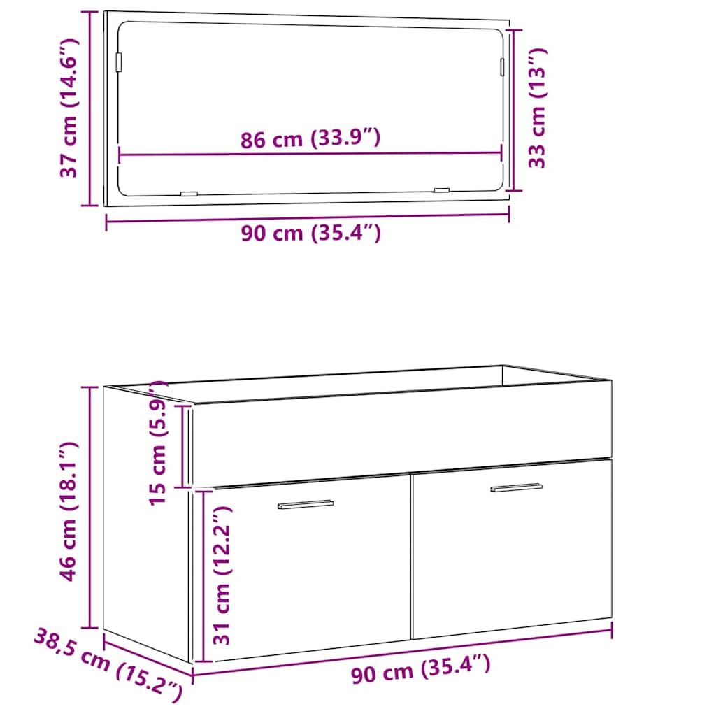 Set namještaja za kupaonicu 2 kom. Crni hrast 90 x 38,5 x 46 cm
