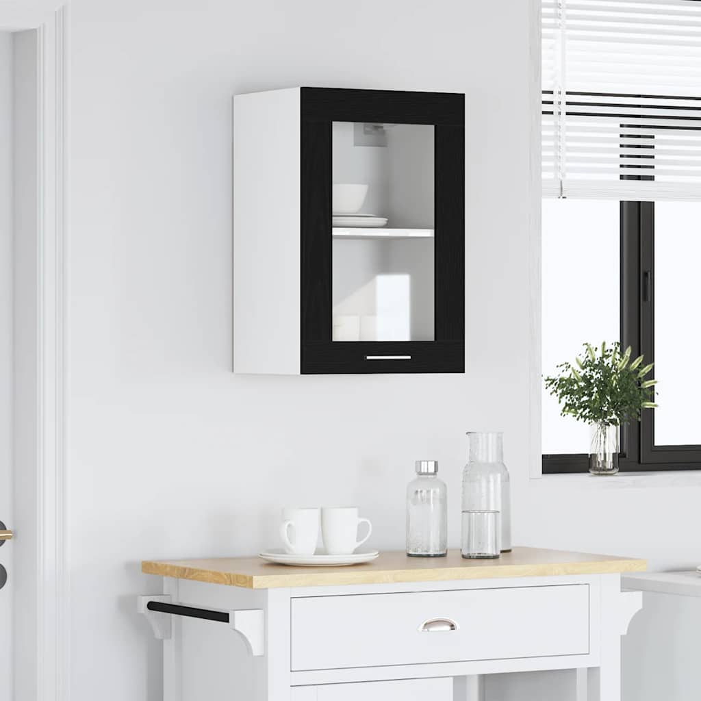 Viseći stakleni ormarić crni hrast 40x31x60 cm inženjerski drvo