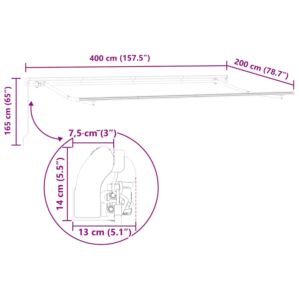 Skrovita tenda Antracit 400 x 200 cm tkanina