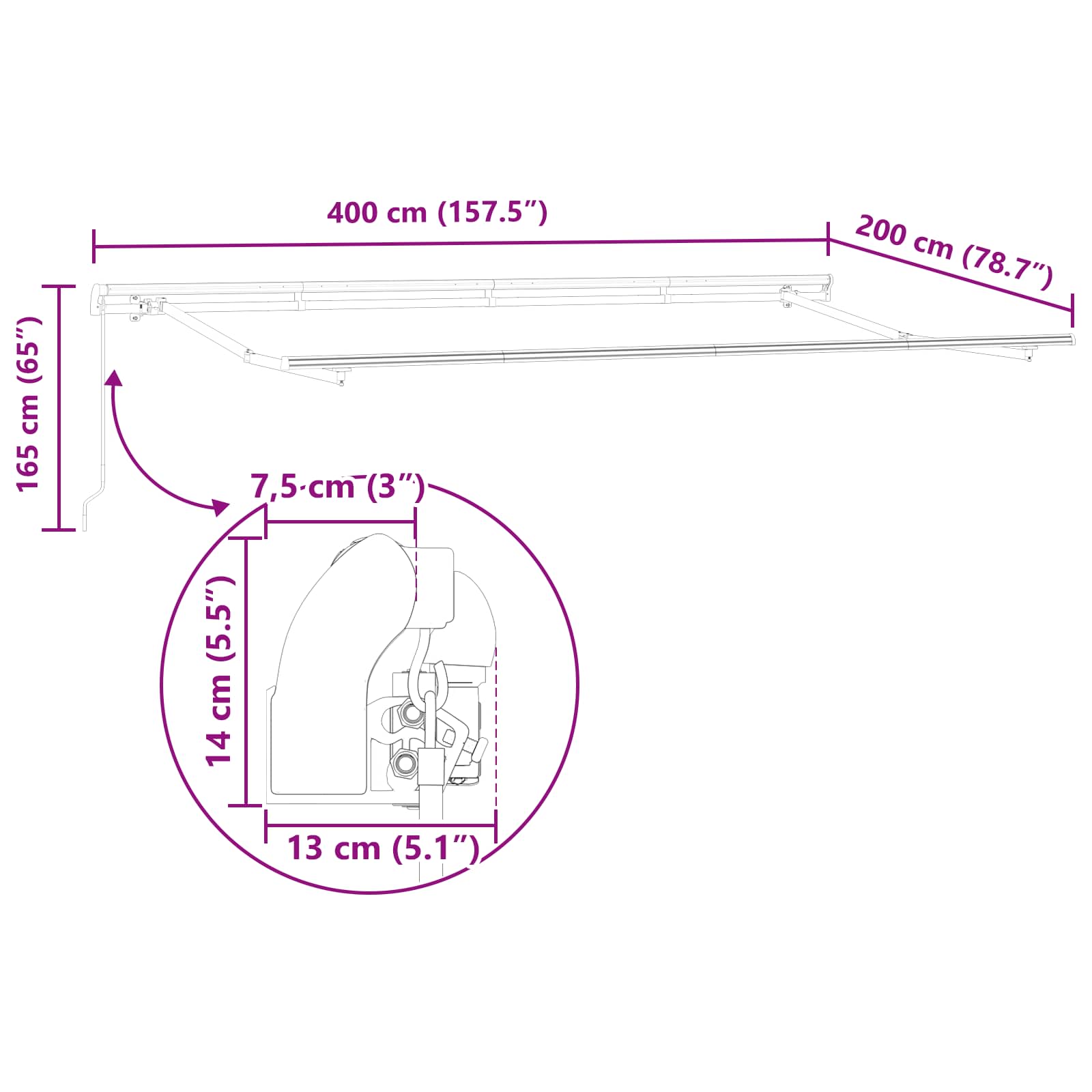 Skrovita tenda Antracit 400 x 200 cm tkanina
