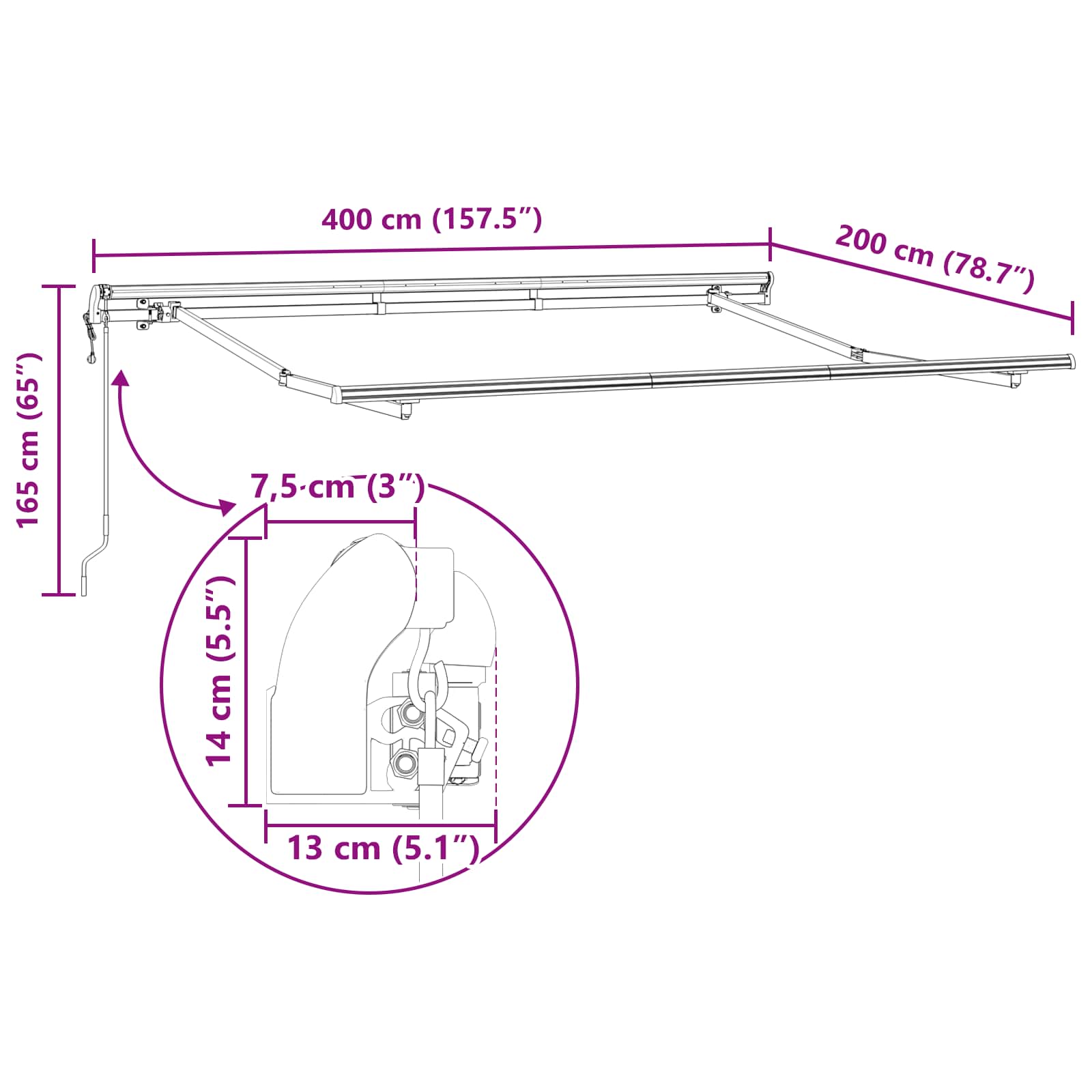 Skrovita tenda Antracit 400 x 200 cm tkanina