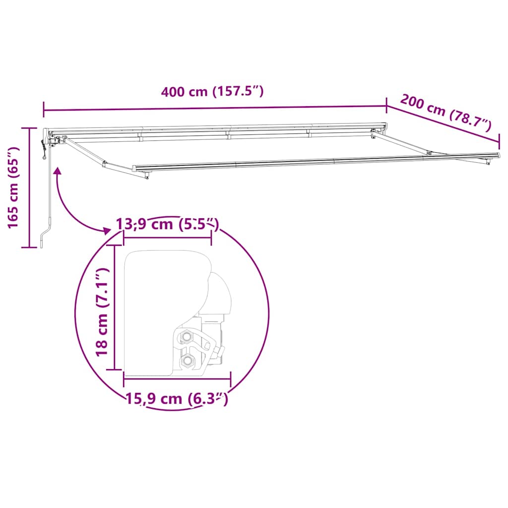 Okvir tende Svijetlo siva 400 x 200 cm Poliester s PU premazom