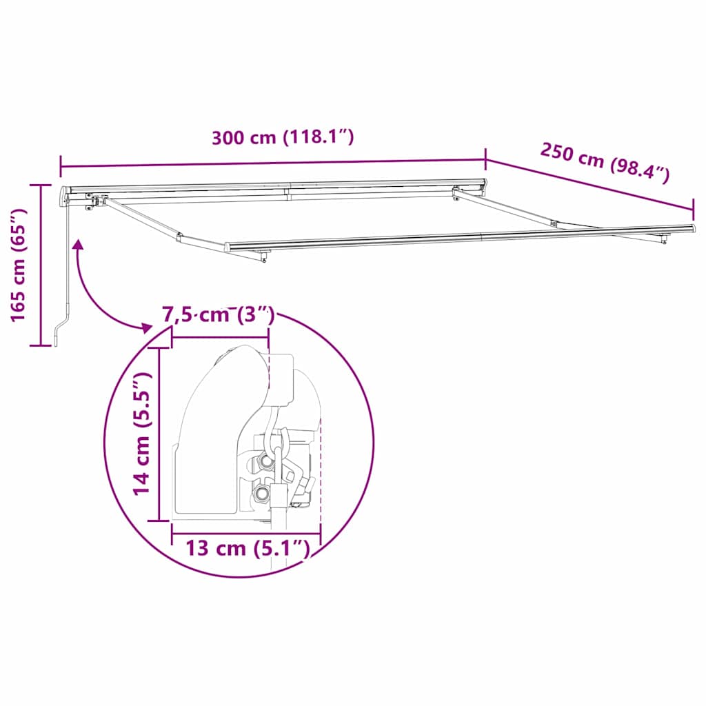 Povlačivi tende Šareni 300 x 250 x 165 cm Poliester i aluminij