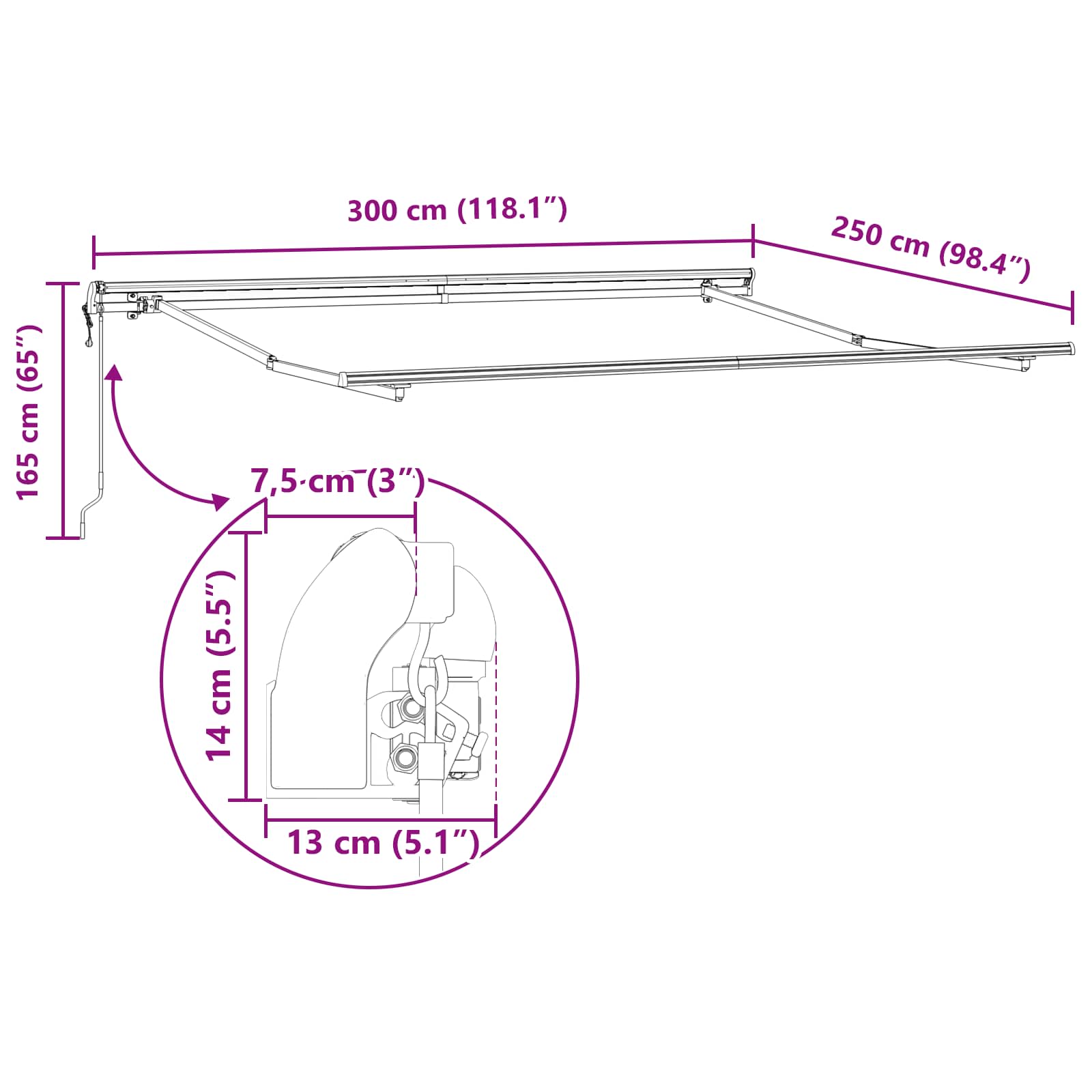 Povlačivi tende Šareni 300 x 250 cm Tkanina i Aluminij