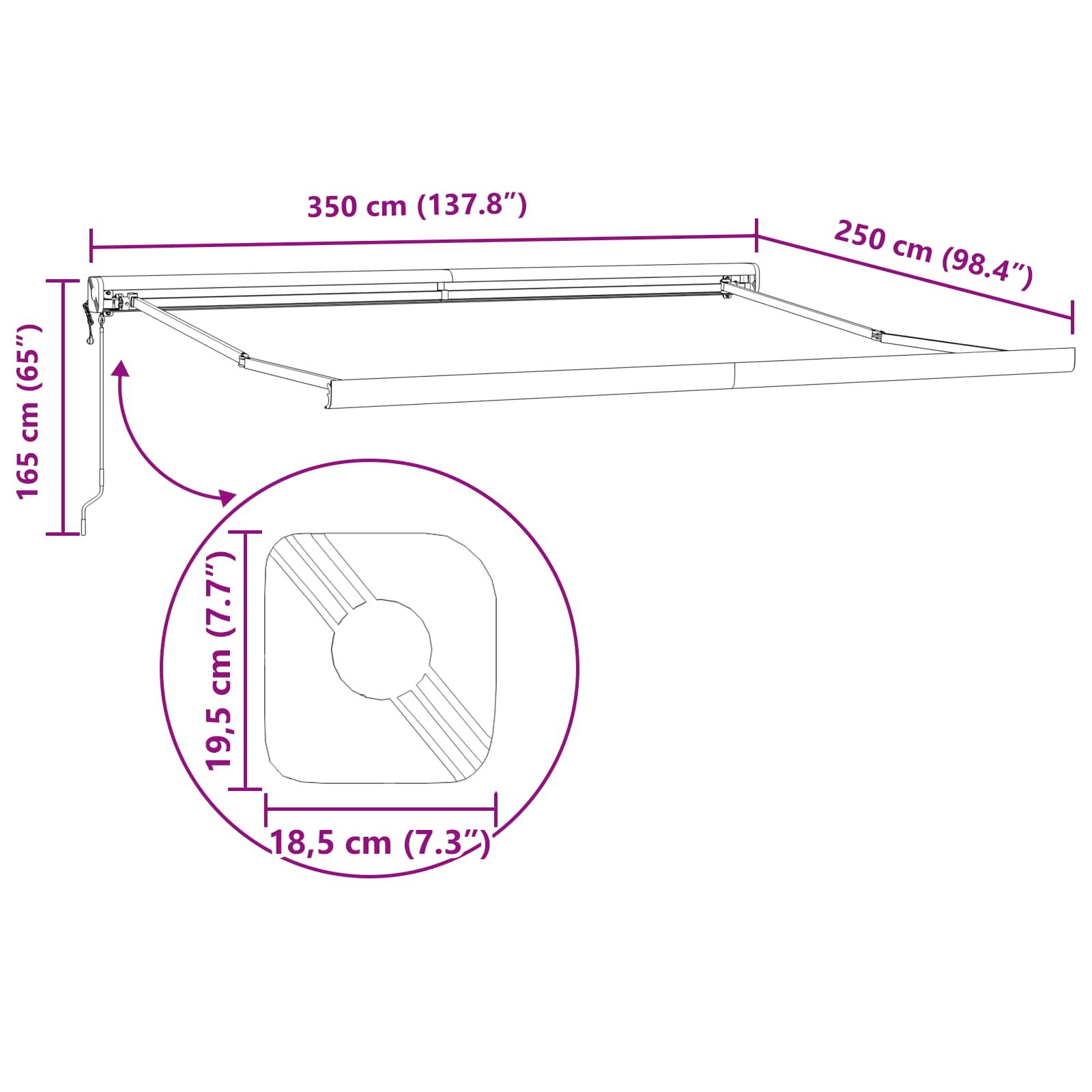 Povlačivi tende Crvena i bijela 350 x 250 x 165 cm