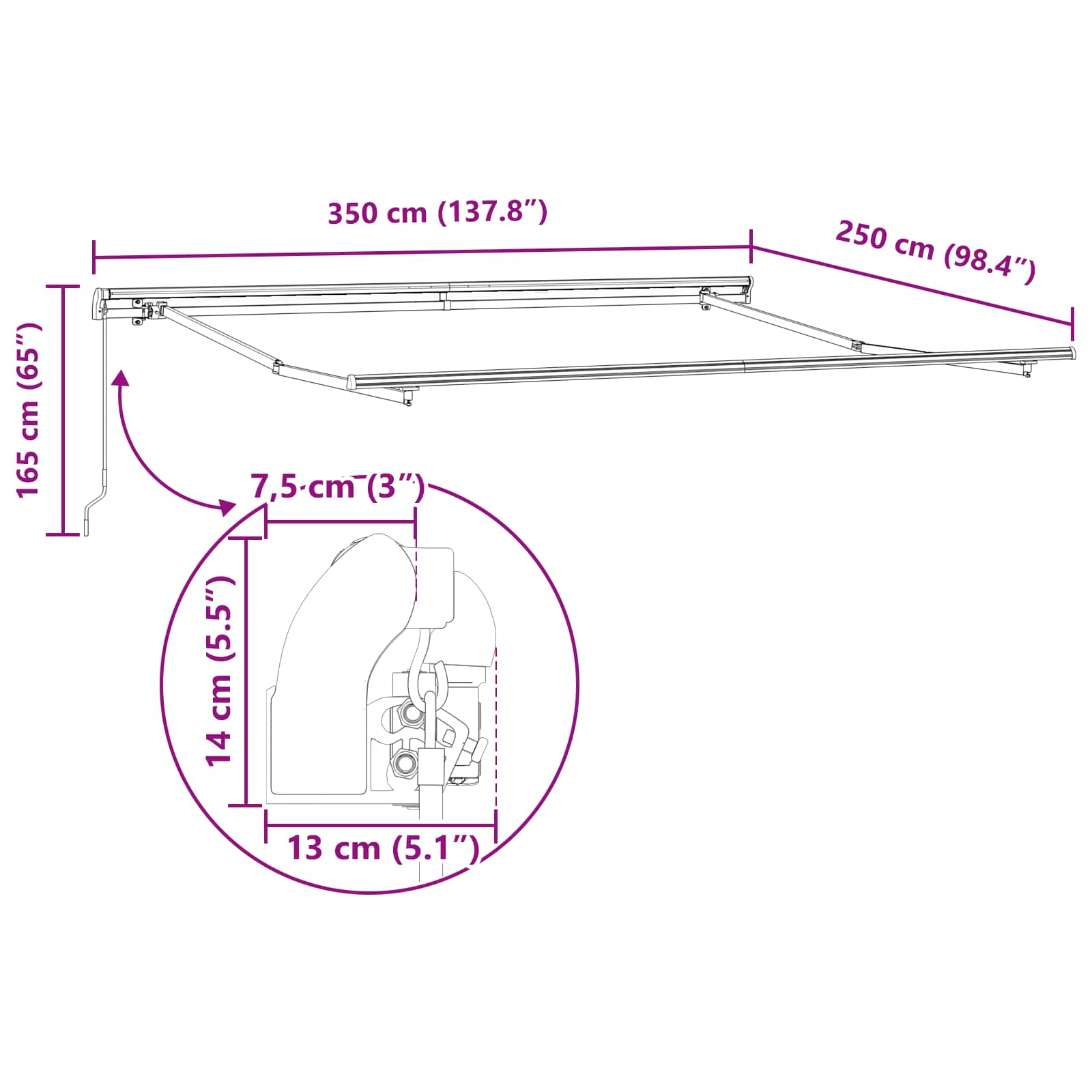 Povlačivi tende Šareni 350 x 250 cm Poliester i aluminij