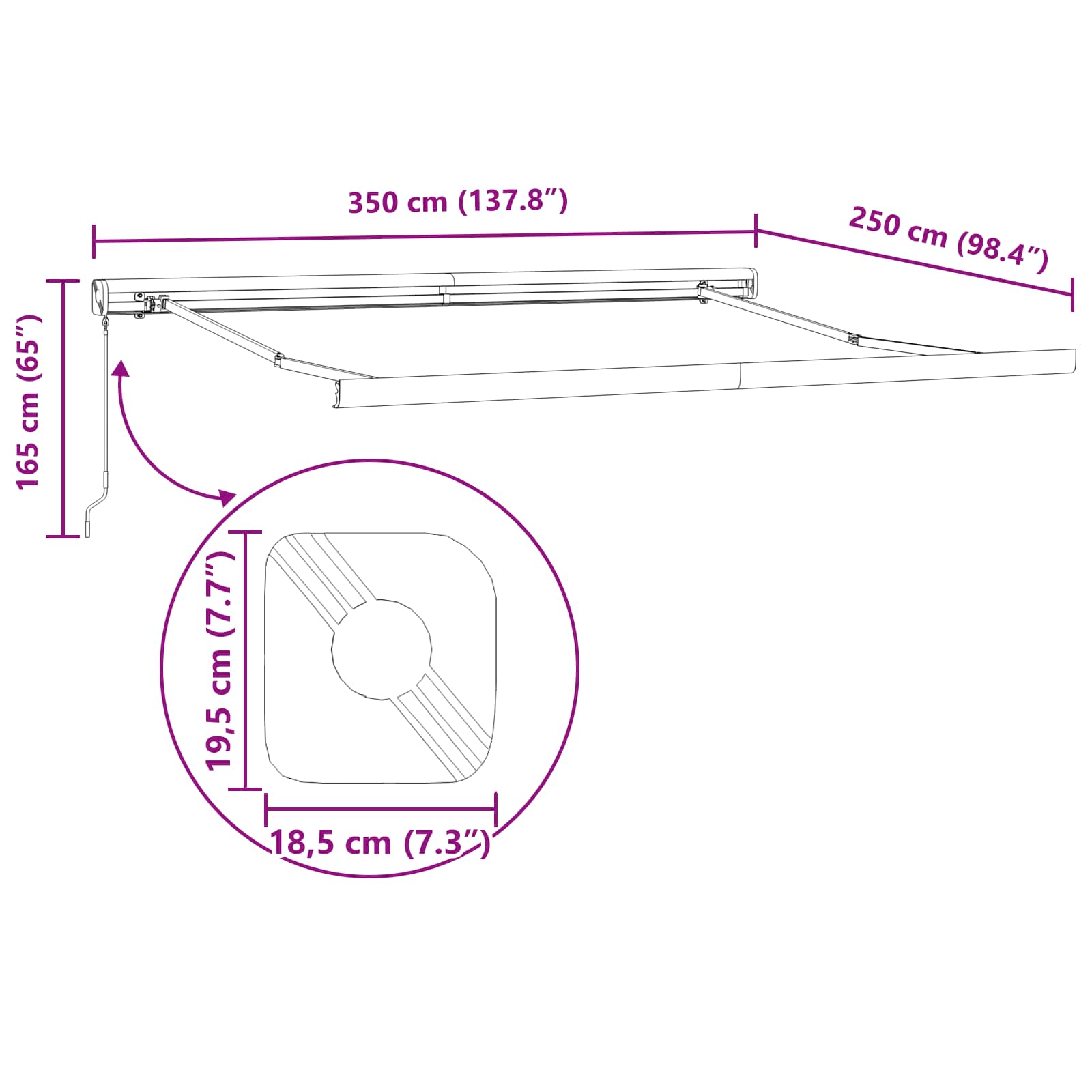 Povlačivi tende Bijela 350 x 250 cm Platno i Aluminij