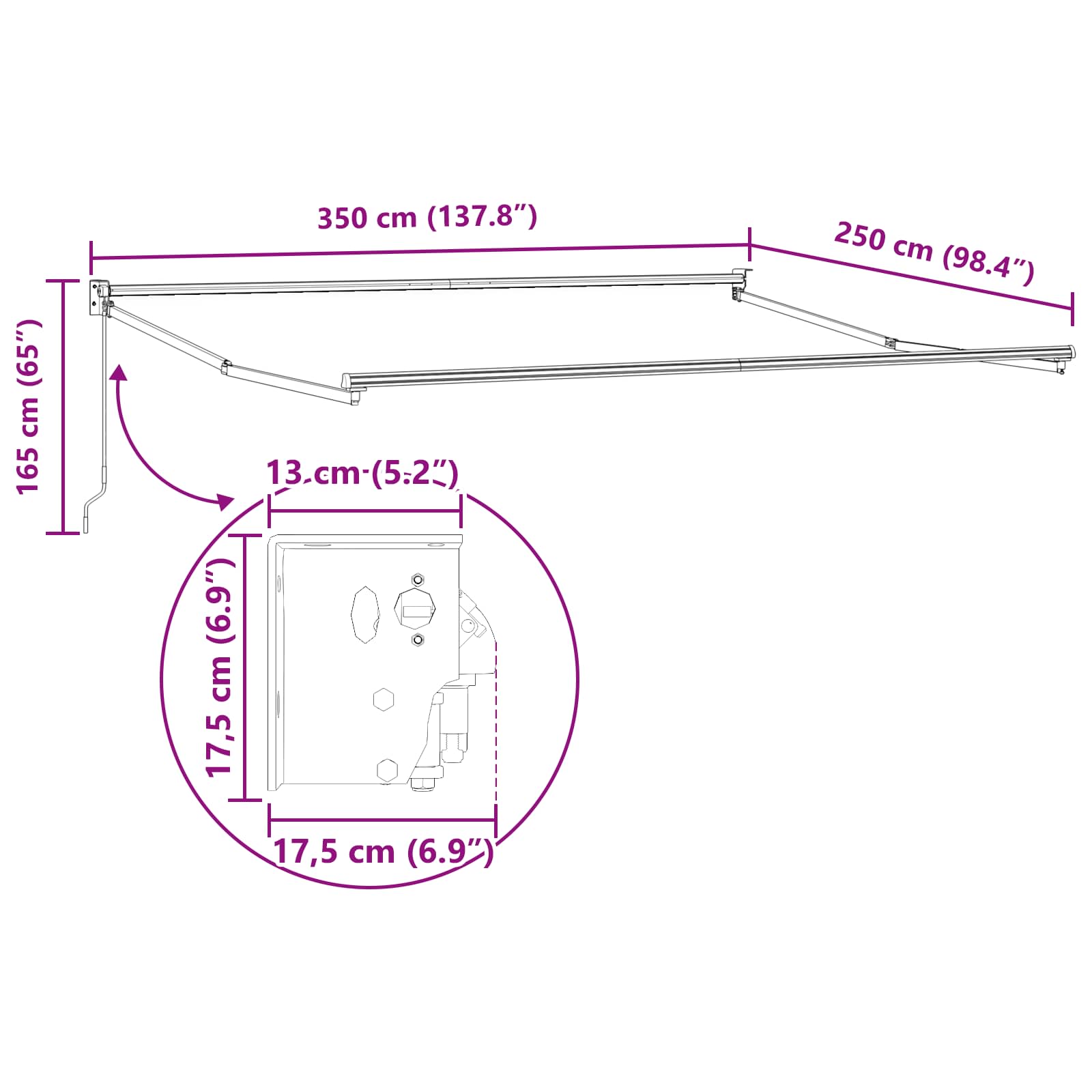 Povlačivi tende Svjetlosiva 350 x 250 cm