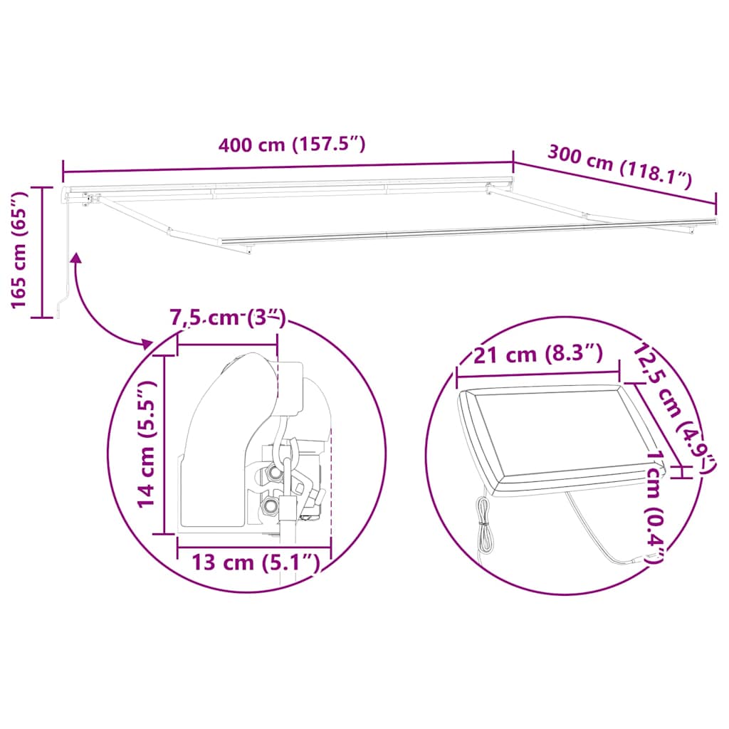 Skrovita tenda Zelena i žuta 400 × 300 cm Tkanina i čelik