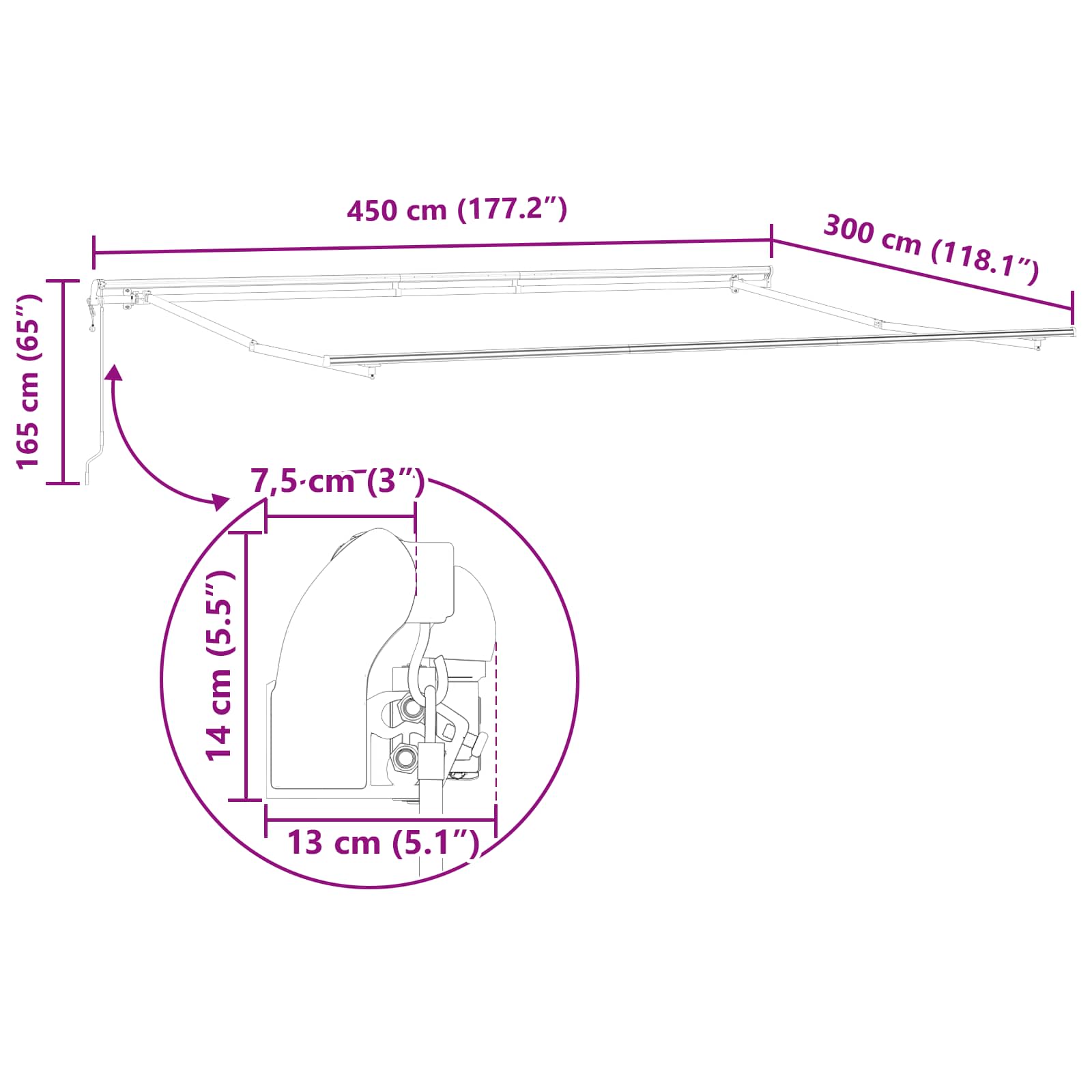 Povlačivi tende Šareni 450 × 300 cm Tkanina i Aluminij