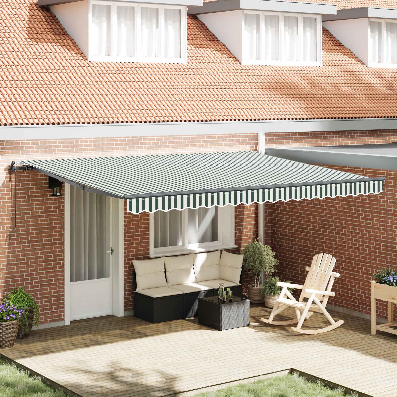 Povlačivi tende Zelena i bijela 450 × 350 cm Tkanina i Aluminij