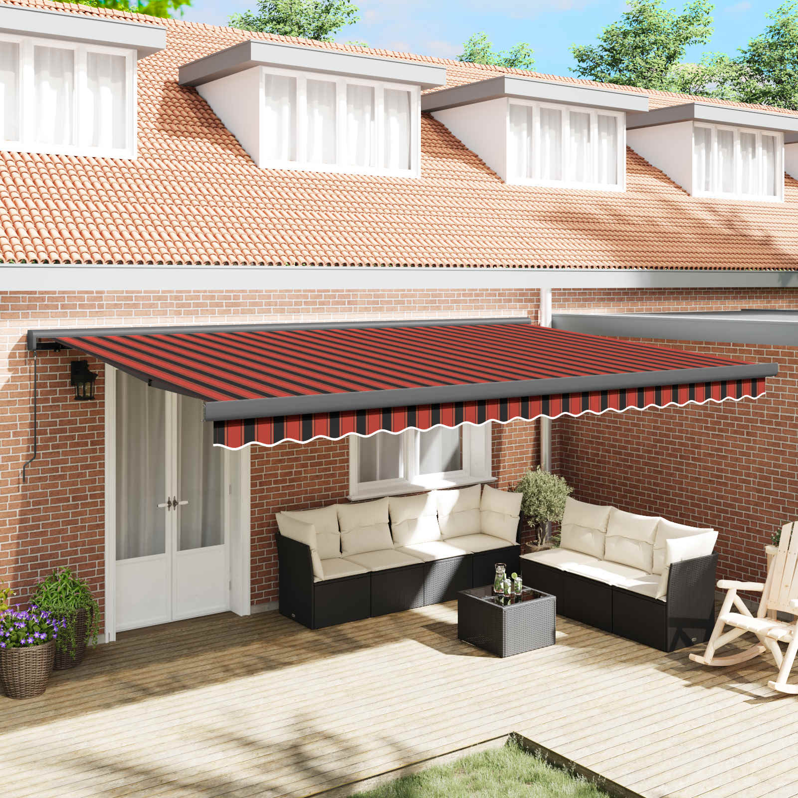 Povlačivi tende Crvena i Crna 500 × 300 cm Platno i Aluminij
