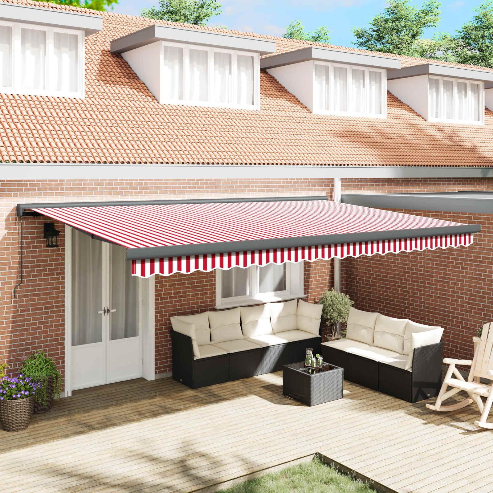 Povlačivi tende Crvena i bijela 500 × 300 cm Platno i Aluminij