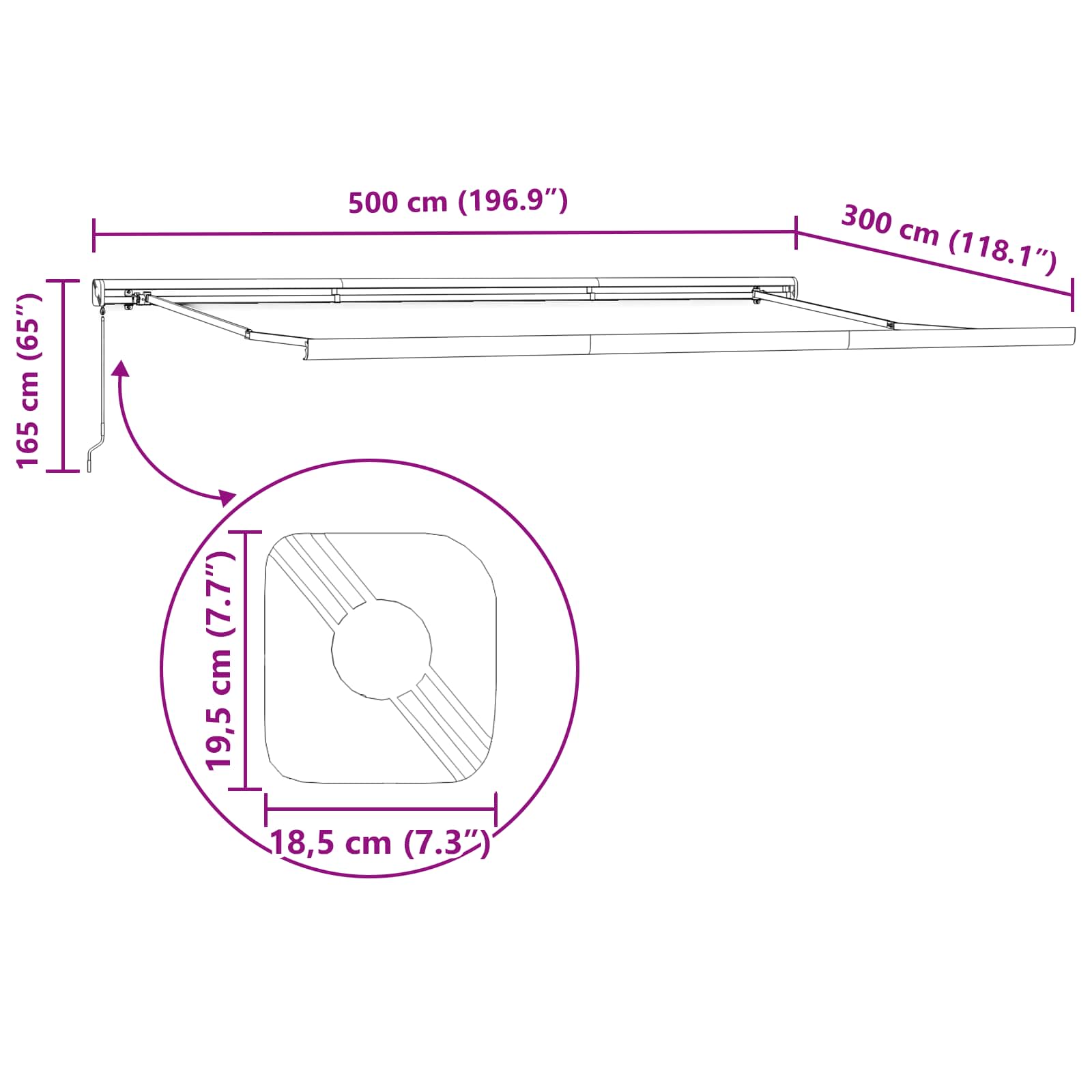 Povlačivi tende Bijela 500 × 300 cm Platno i Aluminij
