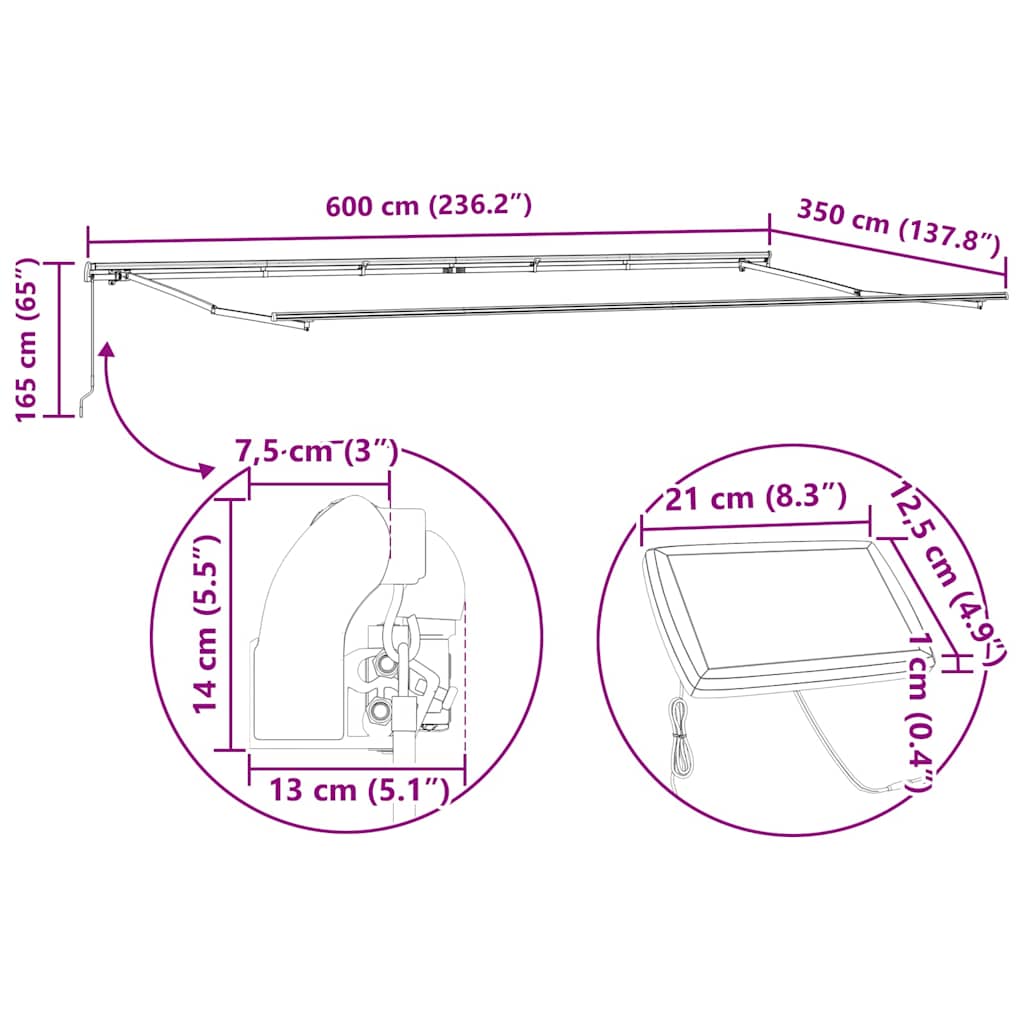 Povlačivi tende Zelena i bijela 600 × 350 cm Tkanina i Aluminij
