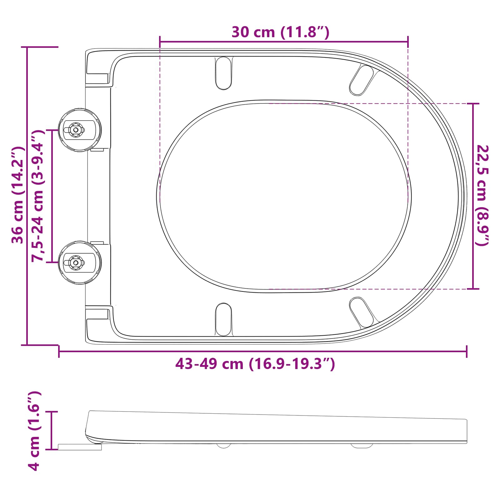 WC daska Bijelo 49 x 36 x 4 cm Duroplast