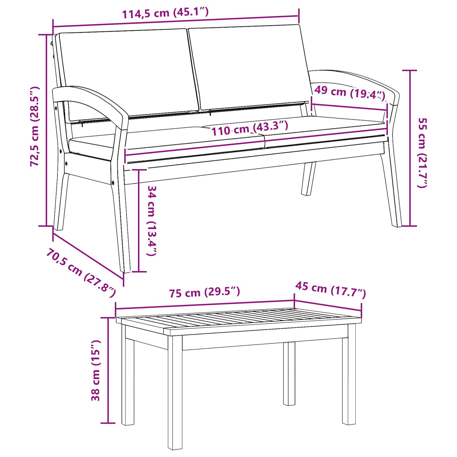 Bistro set s jastukom 3 pcs Smeđa Poliester
