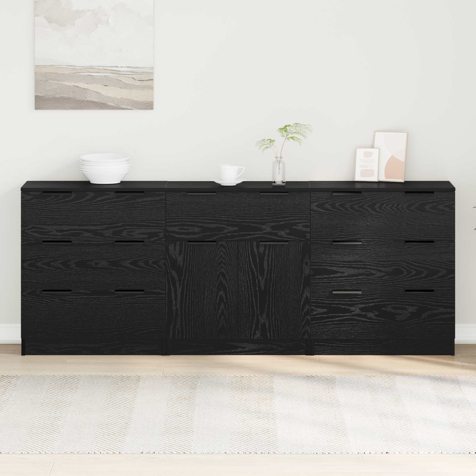 Kreveta 3 pcs Crni hrast 181 x 30 x 70 cm Konstruirano drvo