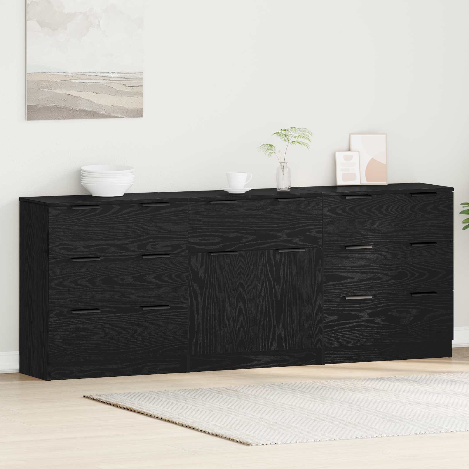 Kreveta 3 pcs Crni hrast 181 x 30 x 70 cm Konstruirano drvo