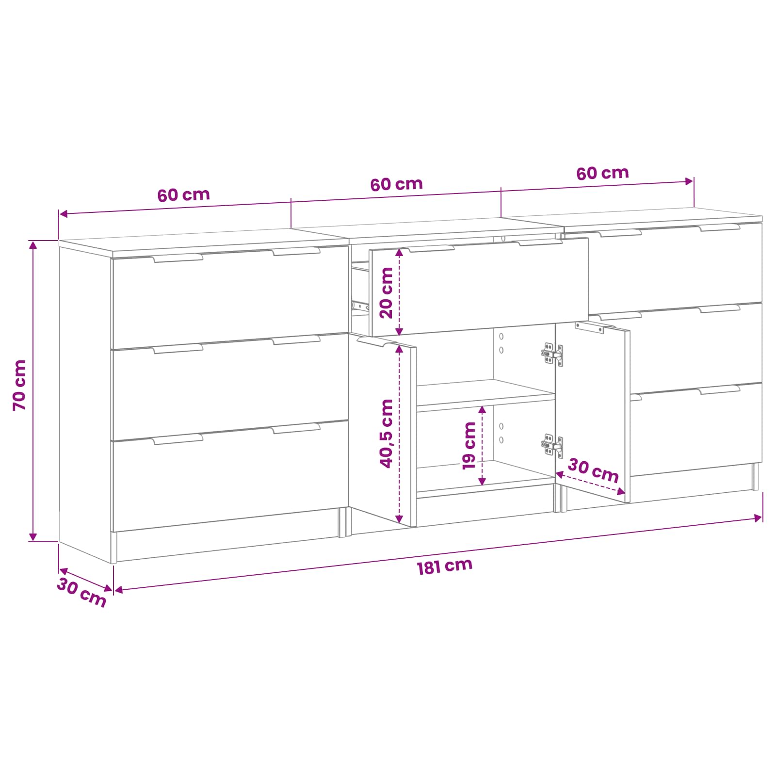 Kreveta 3 pcs Crni hrast 181 x 30 x 70 cm Konstruirano drvo