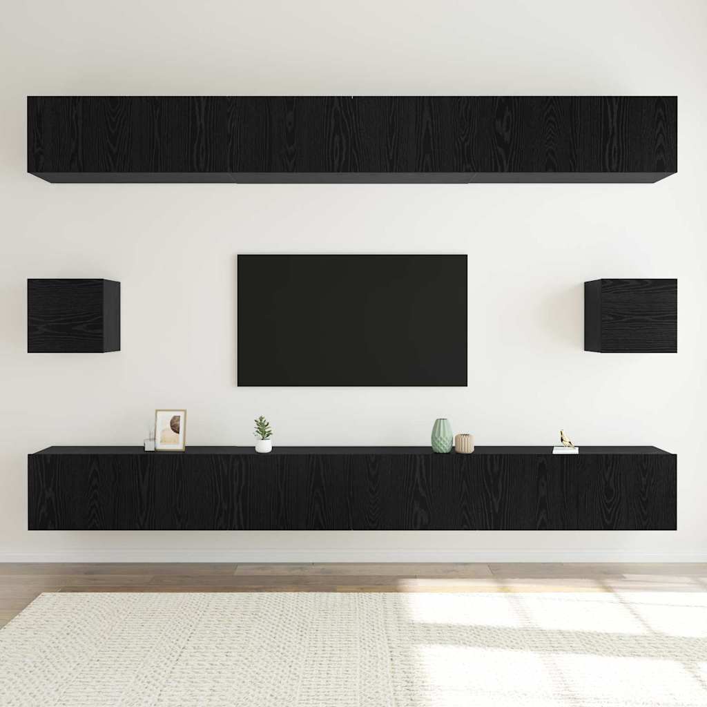 Set TV komoda 8 kom. Crni hrast Konstruirano drvo Crna 100 x 30 x 30 cm
