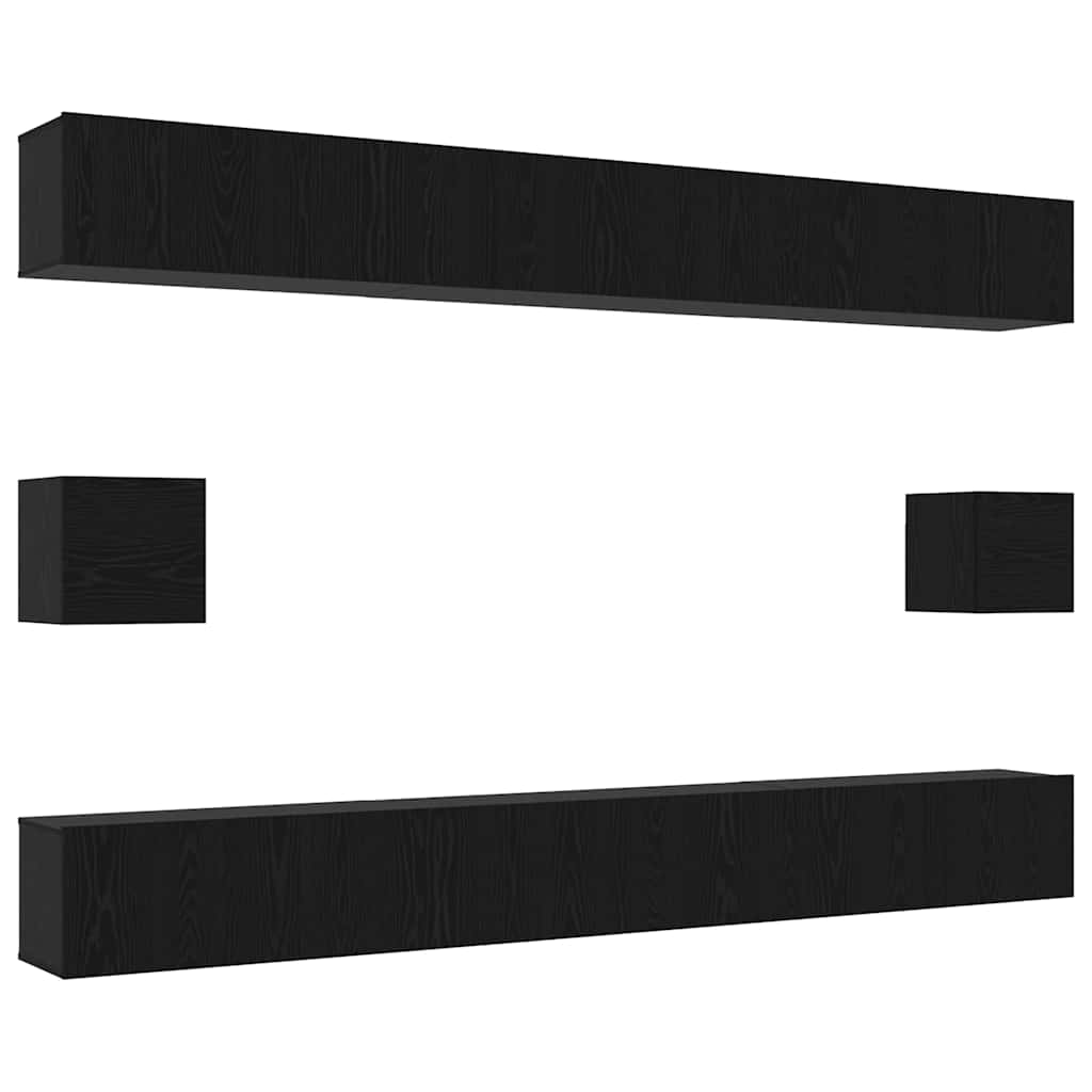 Set TV komoda 8 kom. Crni hrast Konstruirano drvo Crna 100 x 30 x 30 cm